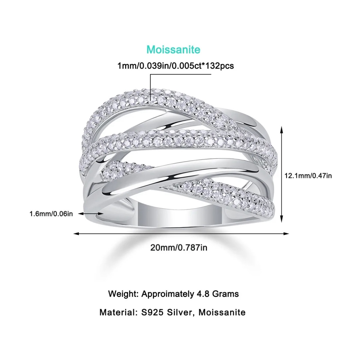 18K White Gold s925 Moissanite Ring