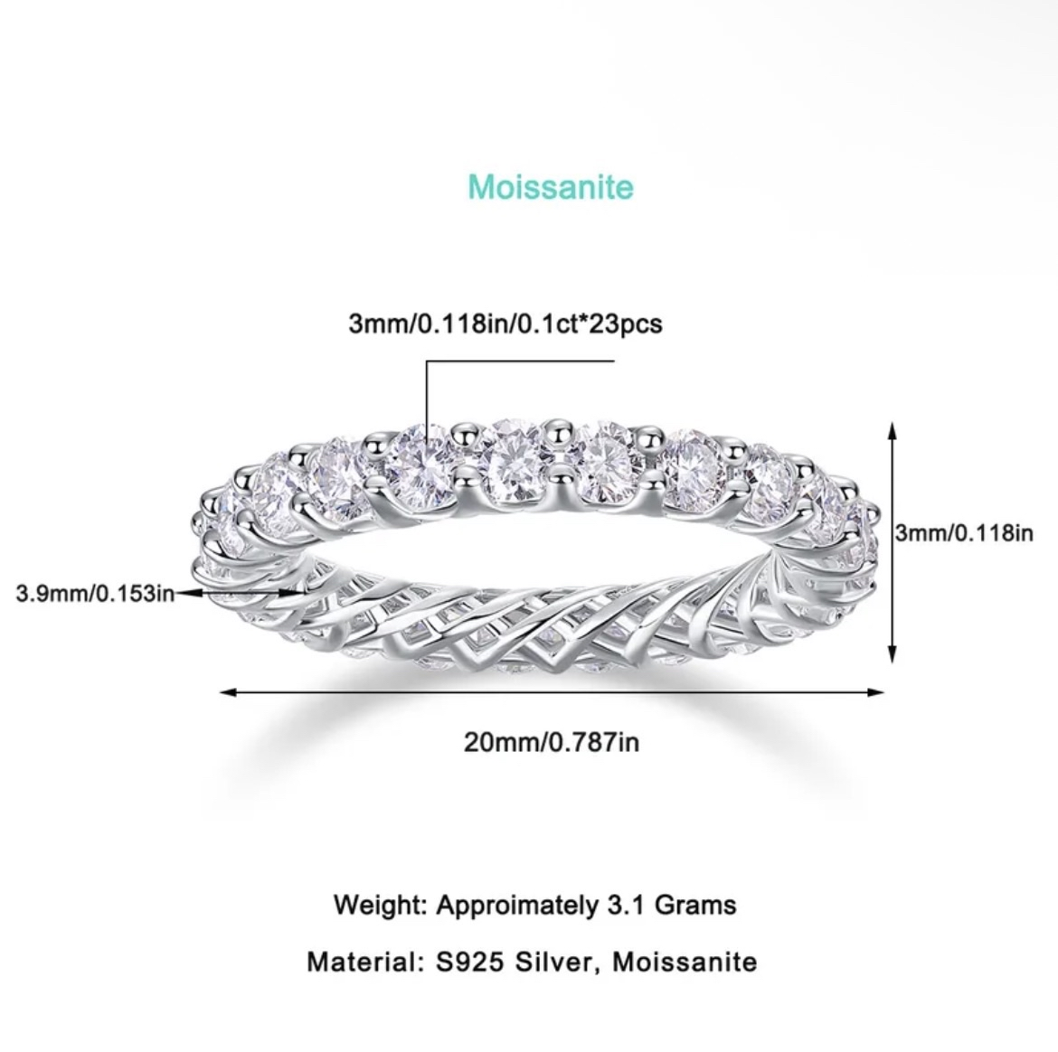 3mm Full Moissanite Ring S925