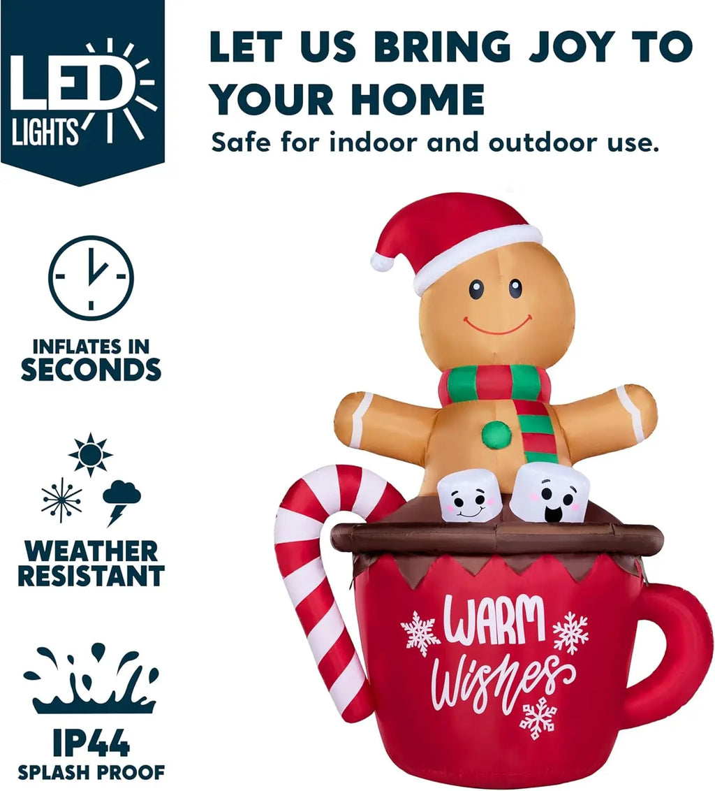Gingerbread Man in Hot Cocoa Mug Christmas Inflatable