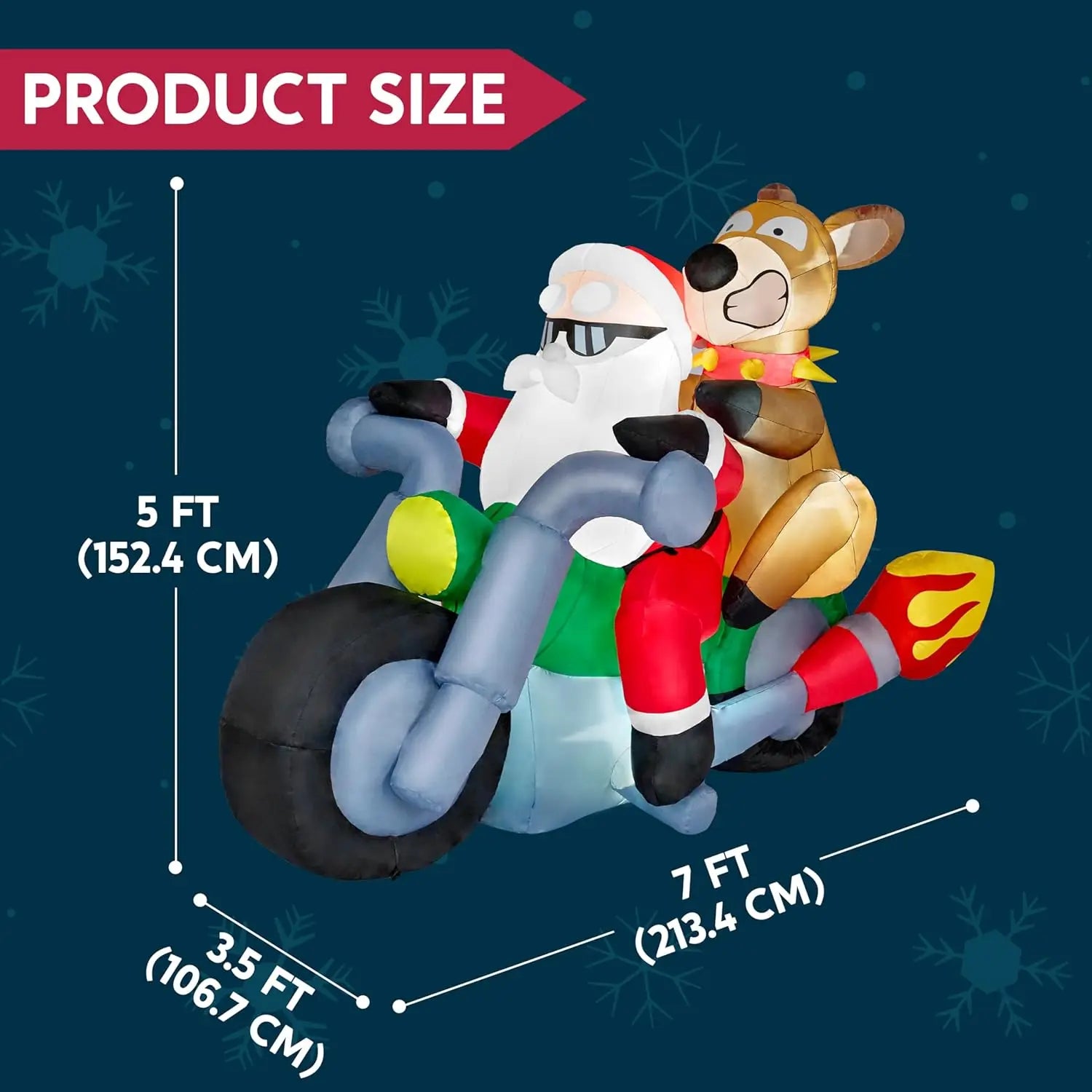 Santa Riding Motorcycle with Reindeer Christmas Inflatable