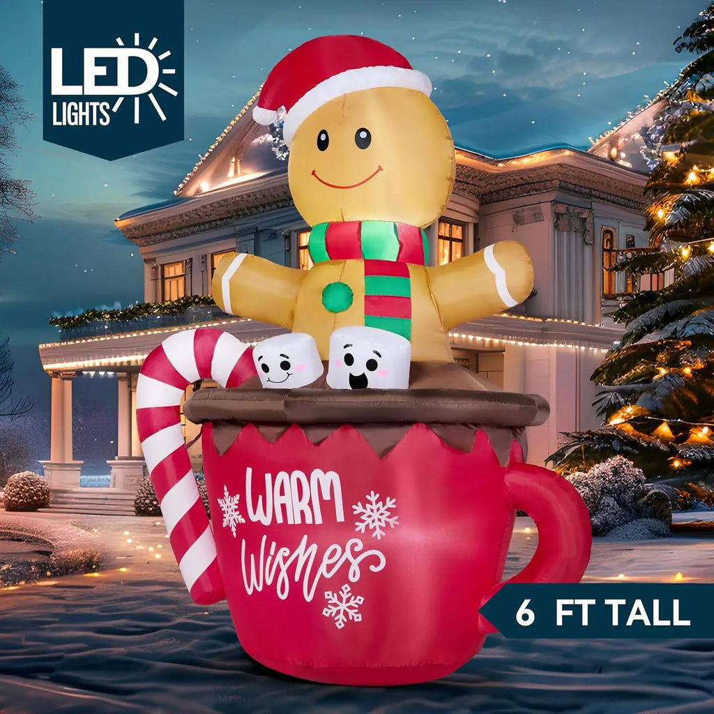 Gingerbread Man in Hot Cocoa Mug Christmas Inflatable