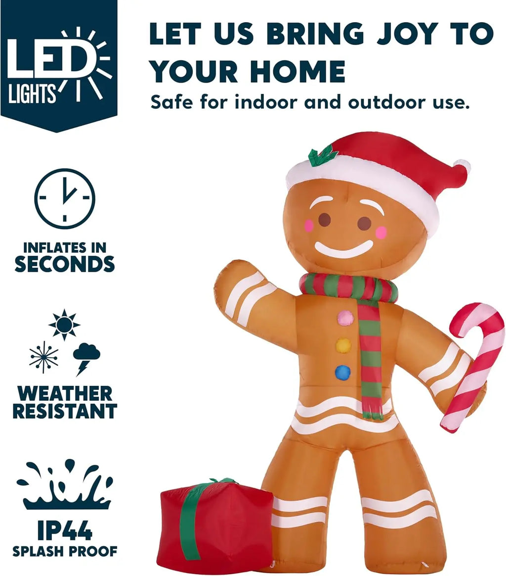 Gingerbread Man with Candy Cane Christmas Inflatable
