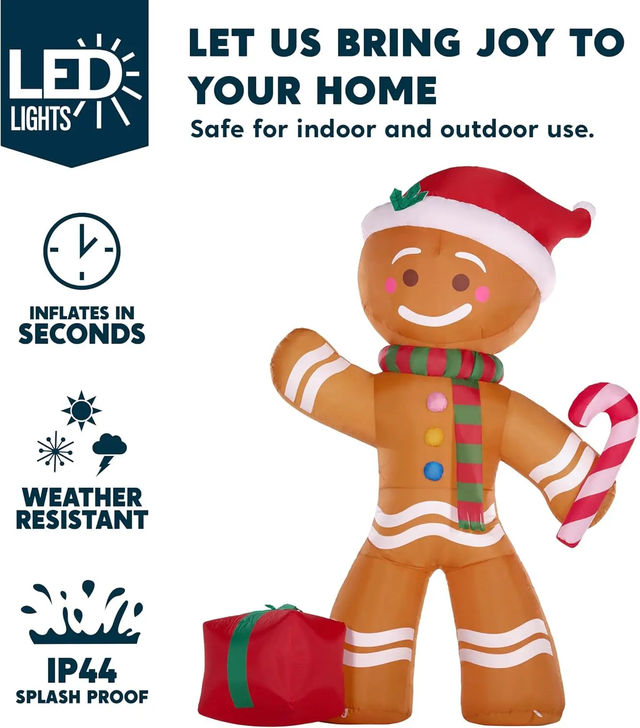 Gingerbread Man with Candy Cane Christmas Inflatable