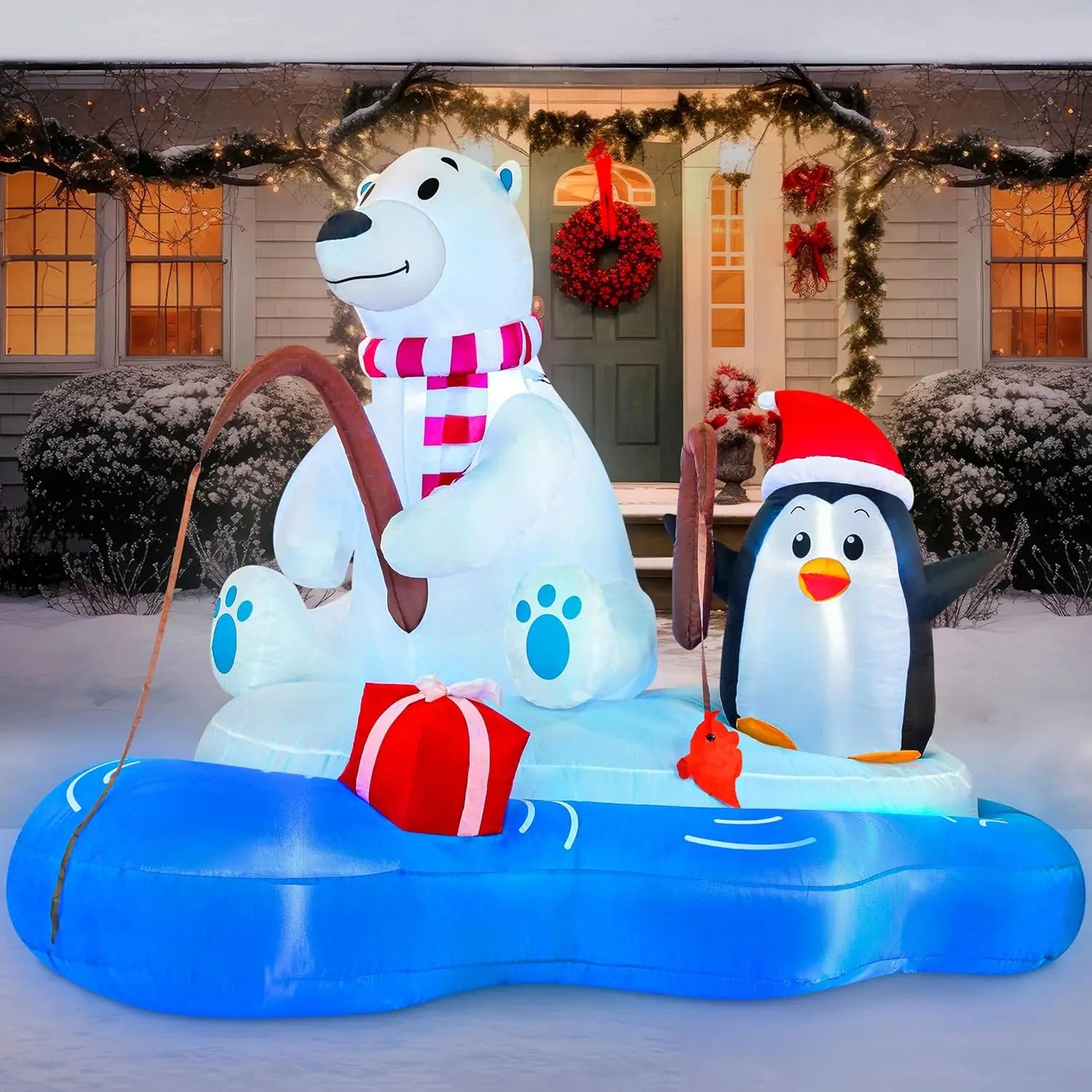 Polar Bear Fishing with Penguin Decoration Christmas Inflatable