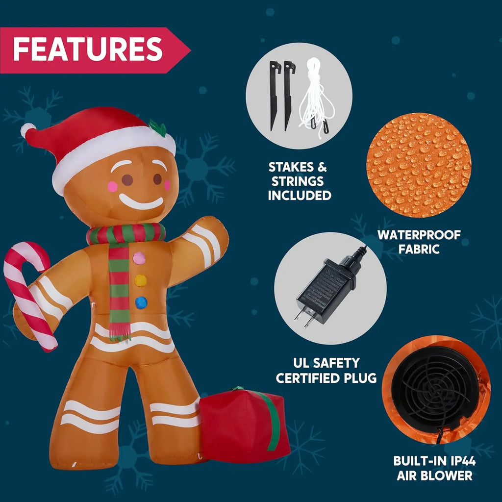 Gingerbread Man with Candy Cane Christmas Inflatable