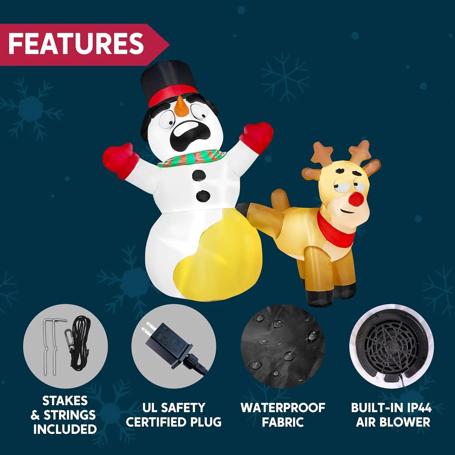 Reindeer Peeing on Snowman Christmas Inflatable