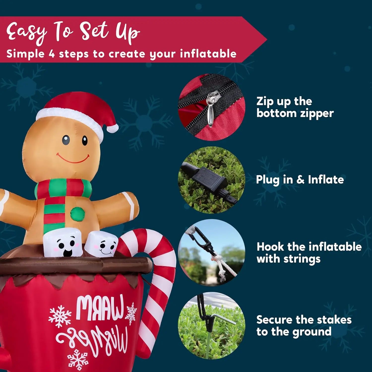 Gingerbread Man in Hot Cocoa Mug Christmas Inflatable