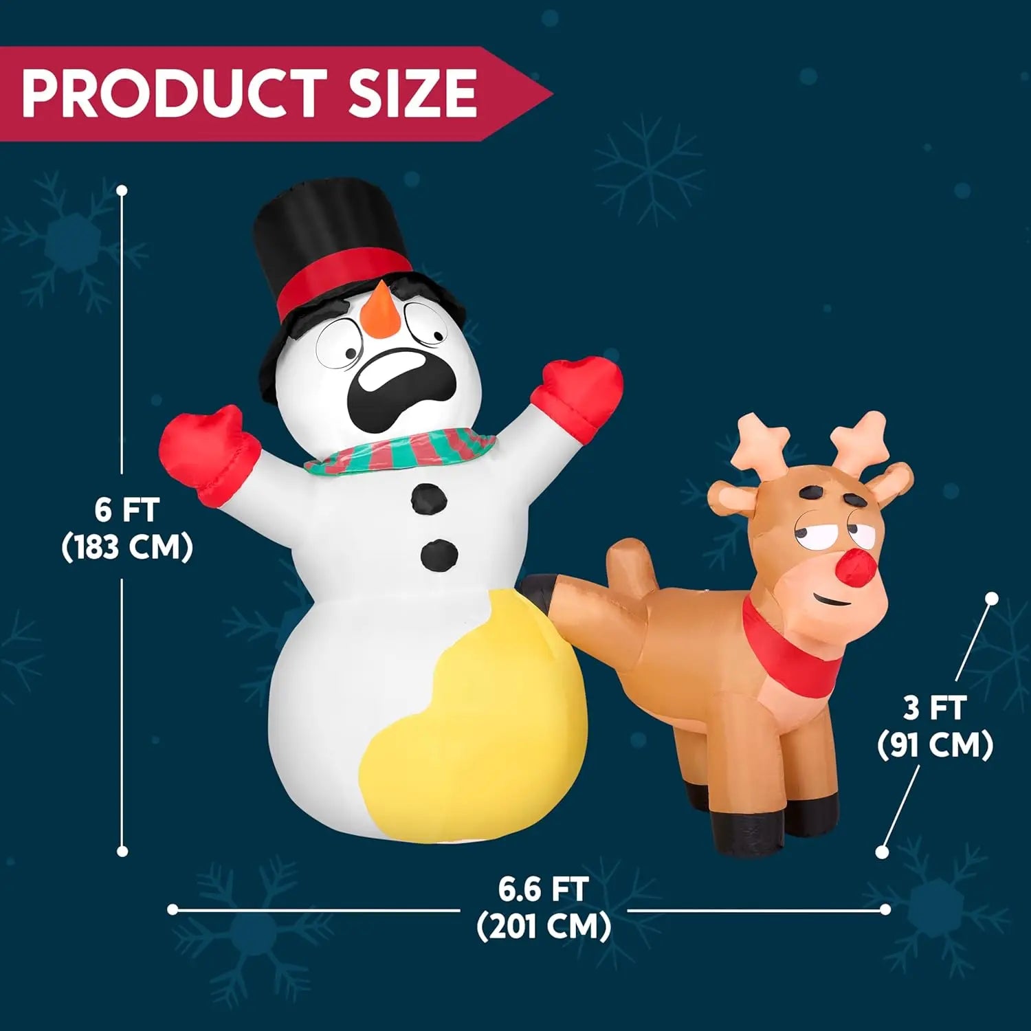 Reindeer Peeing on Snowman Christmas Inflatable