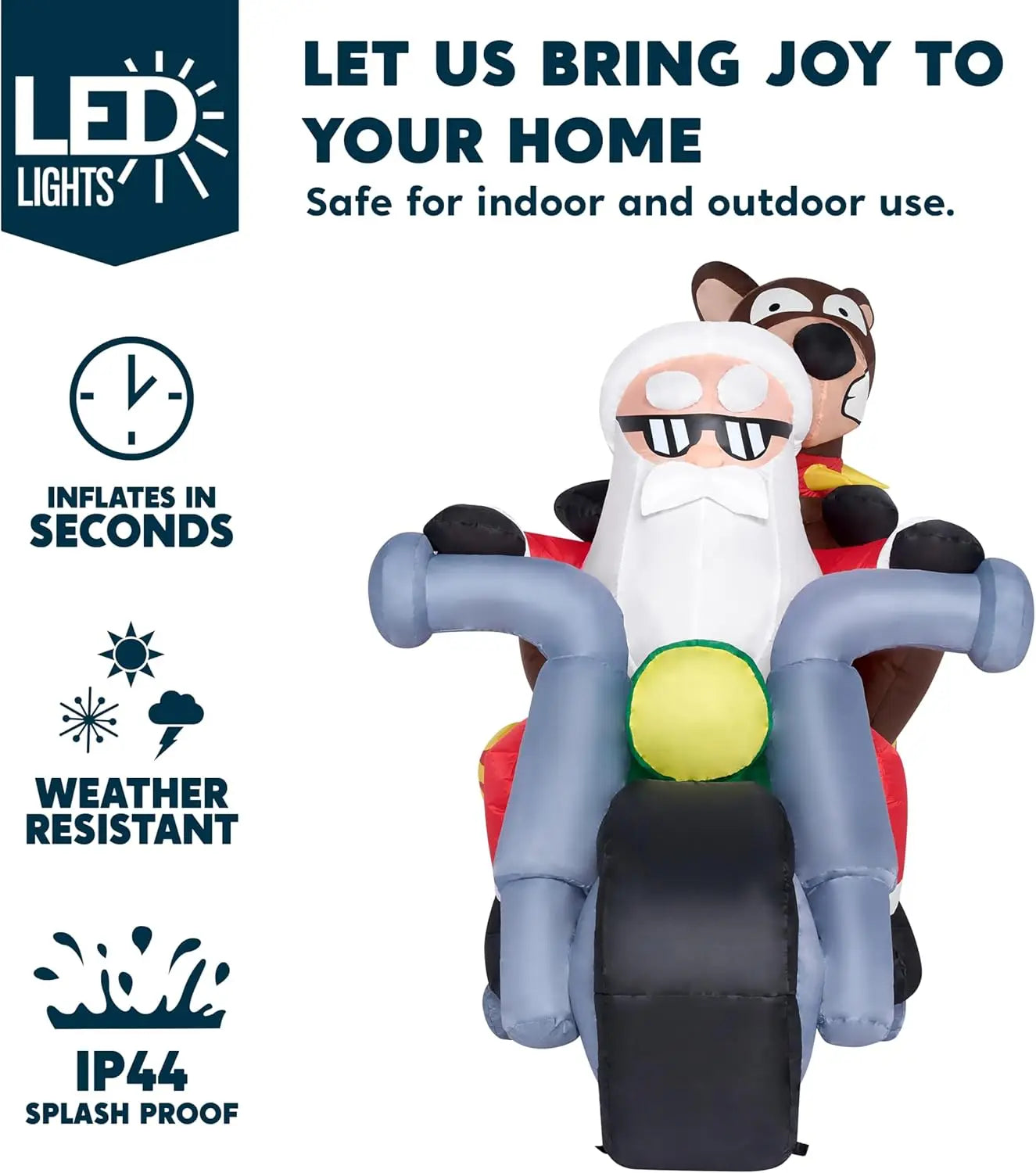 Santa Riding Motorcycle with Reindeer Christmas Inflatable