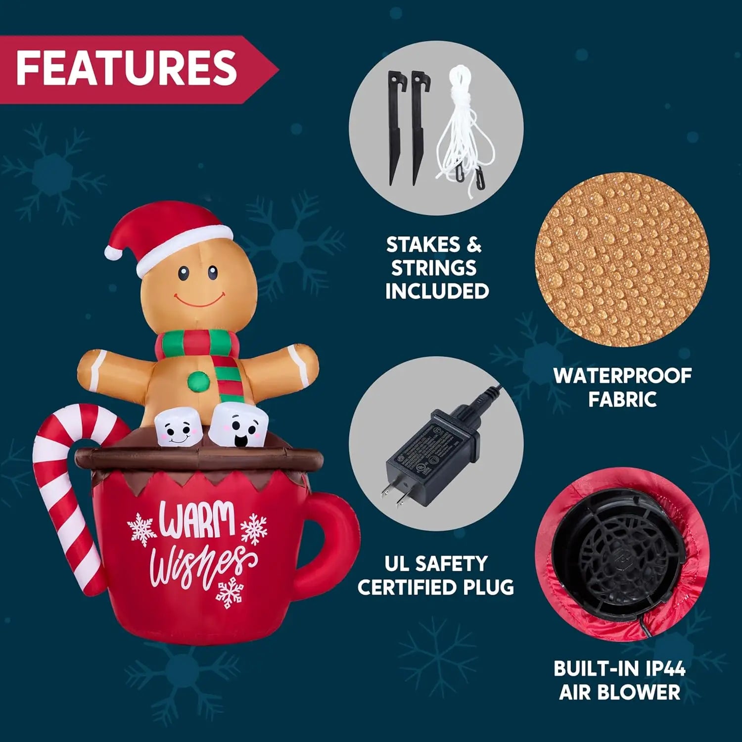 Gingerbread Man in Hot Cocoa Mug Christmas Inflatable