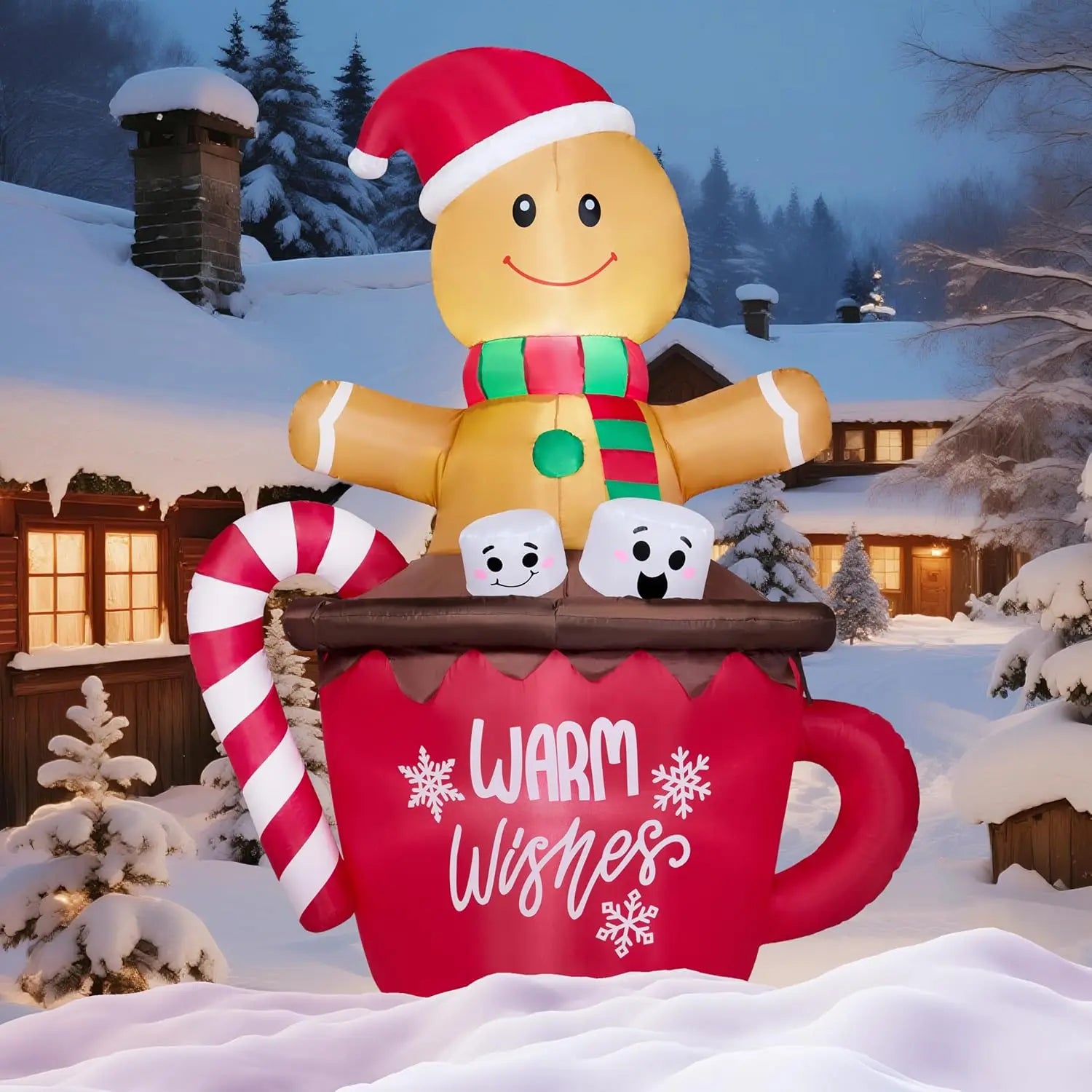 Gingerbread Man in Hot Cocoa Mug Christmas Inflatable