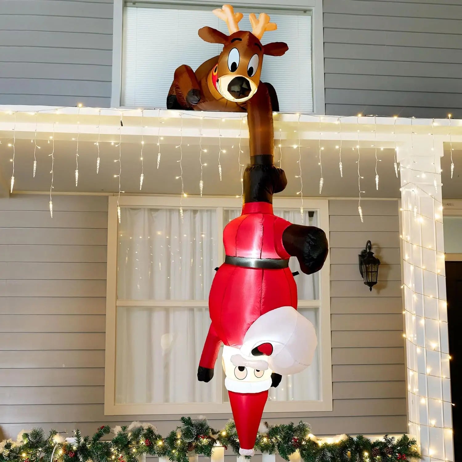 Reindeer and Climbing Santa Christmas Inflatable