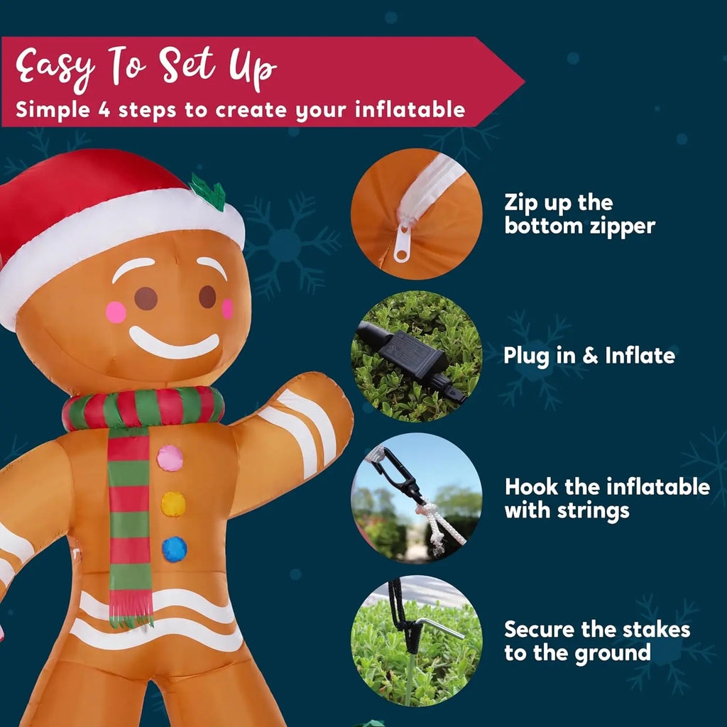 Gingerbread Man with Candy Cane Christmas Inflatable