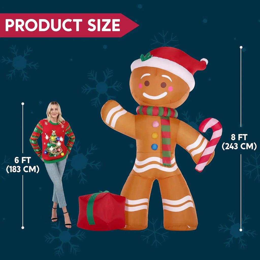 Gingerbread Man with Candy Cane Christmas Inflatable